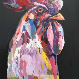 Coq Noir  <br>
120 x 80 cm - Acrylique et pastel sur toile de lin  - 2022 <br>
<span style="color: darkgreen";>DISPONIBLE</span>