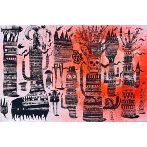 Bault La foret qui fume 3 60x40cm Serigraphie en toile de lin 2016