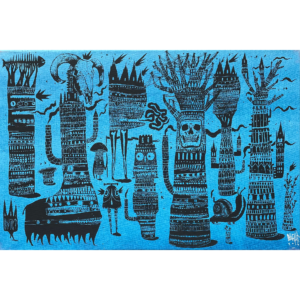 Bault La foret qui fume 4 60x40cm Serigraphie en toile de lin 2016