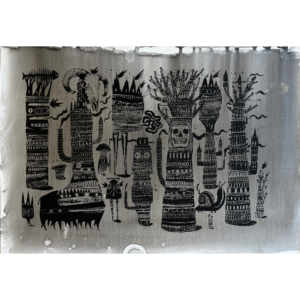 Bault La foret qui fume 7 60x40cm Serigraphie en toile de lin 2016
