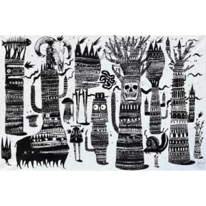 Bault La foret qui fume 8 9 60x40cm Serigraphie en toile de lin 2016