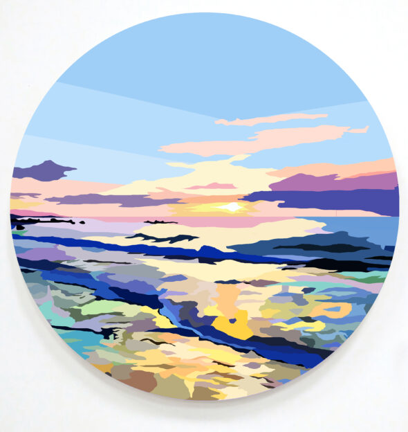 Marion Sagon, Abstractscape & Bleu Sunset, 80 x 80 cm, acrylique sur bois, 2026