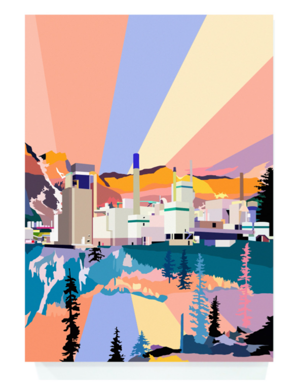Marion Sagon, Sorting Center & Deep Sunset, 100 x 150 cm, acrylique sur panneau de bois, armature en aluminium, 2024
